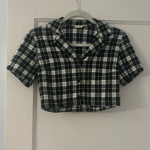 NWOT John Galt Black and White Cropped Plaid Button Down with Collar